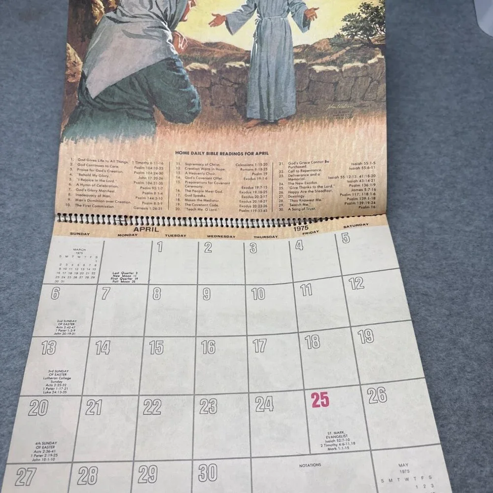 Vintage 1975 Church Year Calendar with Biblical Illustrations